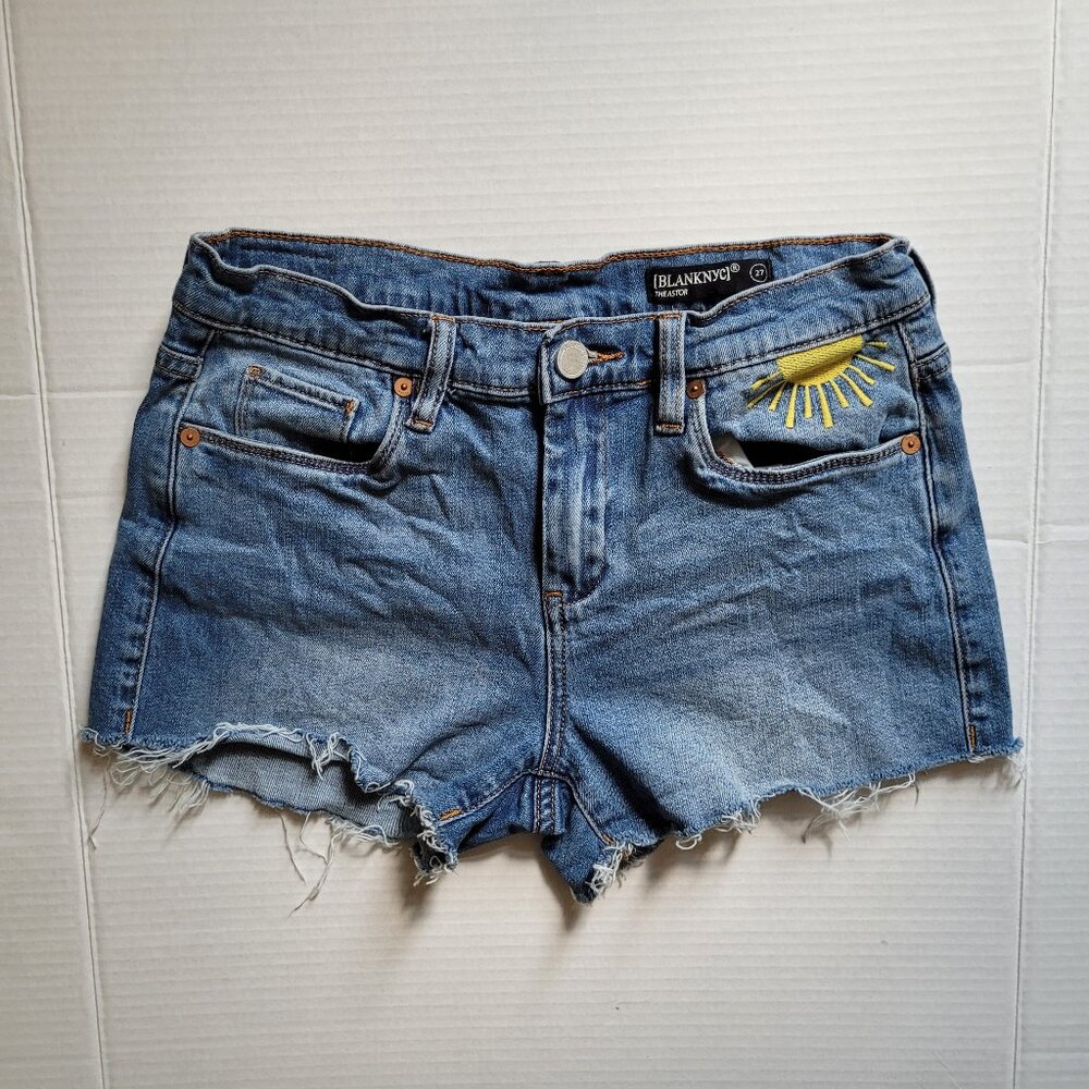 Blank NYC jean shorts boho denim cut off sun rainbow embroidery coastal cowgirl